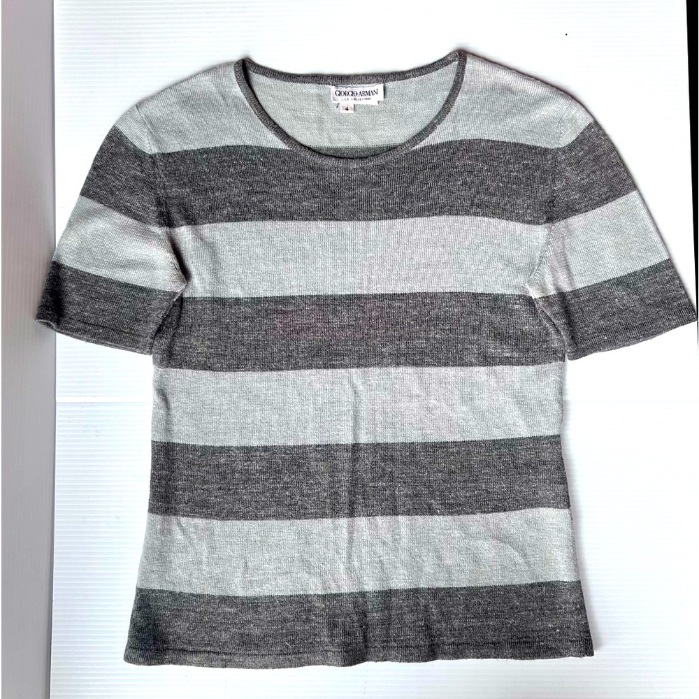 ***SOLD**** Giorgio Armani Striped Linen Blend Short Sleeve Shirt - US Women’s 4